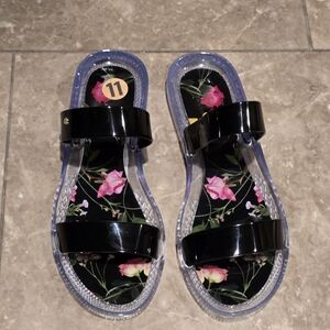 Ted Baker London Black Floral Jellina Printed Jelly Slider Size 11/41